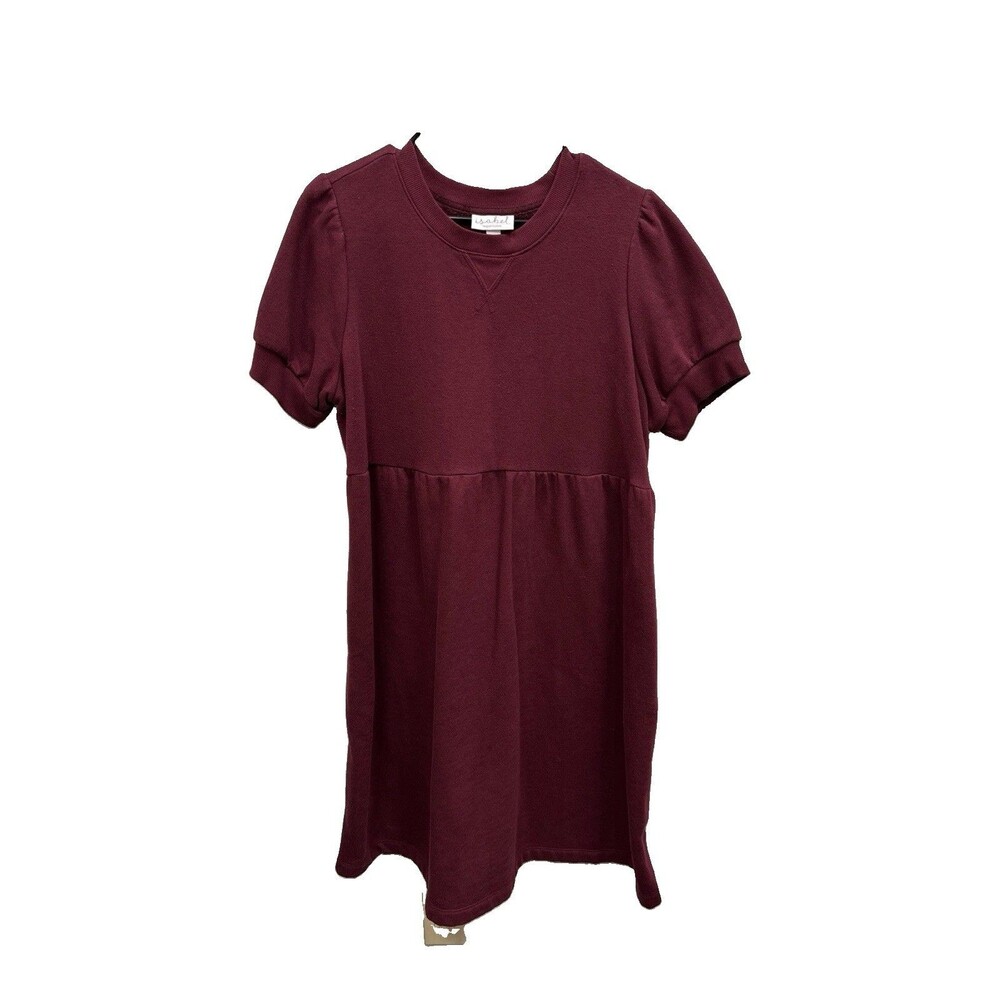 Isabel Ingrid Burgundy Dress M Short Sleeve Pullover Pockets Cotton Blend
